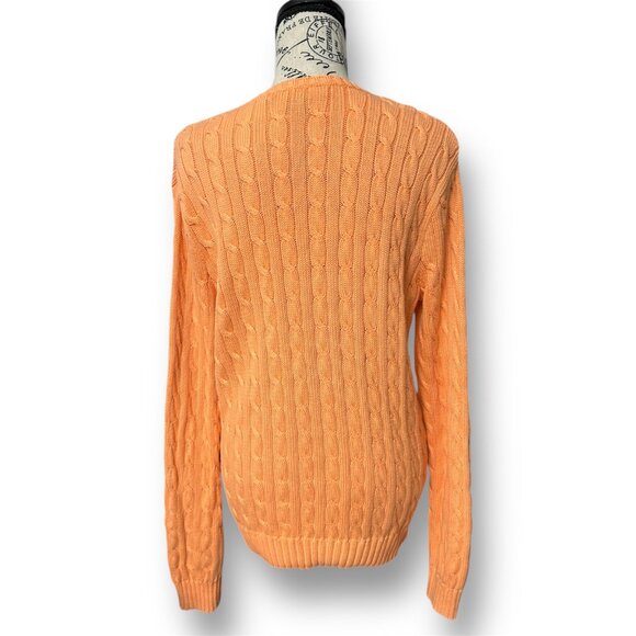 Vintage Ralph Lauren Sport Orange Cable Knit V-Neck Sweater Preppy Coastal XL - Picture 4 of 8